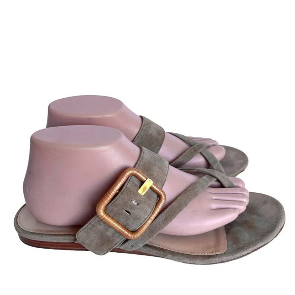 Veronica Beard Tan Suede Salva Buckle Sandal Criss Cross Strap Women’s Size 10 M - Picture 2 of 6